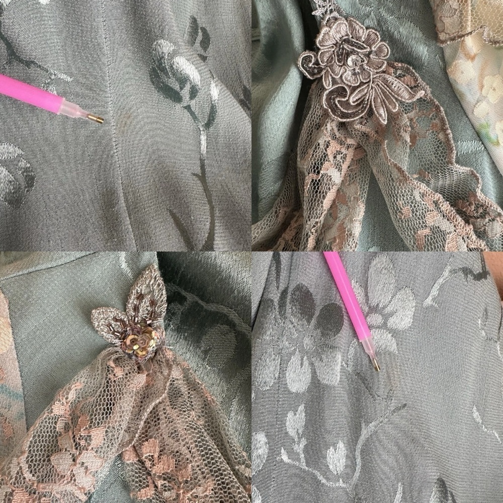 Vintage Spencer Alexis muted blue embossed w/ lace top and maxi skirt set size 6 - Picture 7 of 16